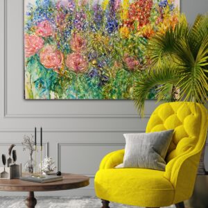 Stor färgglad tavla blommotiv