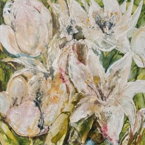 Vit blommande konst – Tavla i ljusa färger