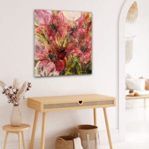 Konst som värmer – Tavla med röda amaryllis, vita tulpaner