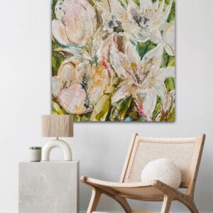 Vit blommande konst – Tavla i ljusa färger